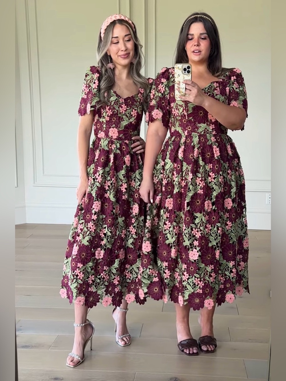 JessaKae Flower Waltz Burgundy Midi Lace Dress with Sweetheart Neckline Size XS